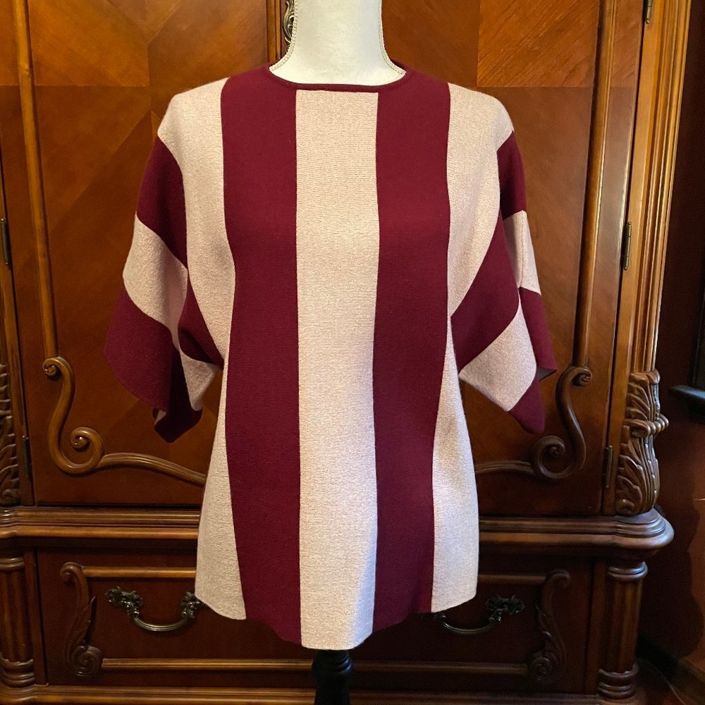 Burgundy and Beige Top with Belt - Picture 3 of 4